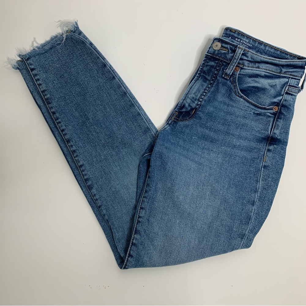 Old Navy Jeans Extra Stretch Sz 4 High Rise OG straight Blue ripped denim